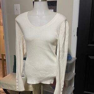 LOFT Cream Ribbed Knitwear